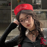 Daiiibabyyy  New Niche Y2K Diamond-encrusted Alphabet Sailor Hat Women's Fashion Spring and Summer Temperament Flipped Brim Dome Beret