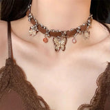 DAIIIBABYYY  -  Y2K Flower Butterfly Punk Spider Pendant Egirl Aesthetic Necklaces Kpop Men Sexy Harajuku Spike Rivet Choker Jewelry
