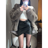 Daiiibabyyy  Irregular Pleated Skirt for Women High Waisted Black Miniskirt Elegant Hip Hugging Skirt