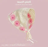 Daiiibabyyy  Women's Headscarf Dopamine French Mint Mambo Style Knitted Flower Triangular Headscarf Country Style Seaside Photo Girl Headband