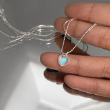 Daiiibabyyy  Korea Silver Color Acrylic Beads Pearl Strand Choker Necklaces for Women Pink Color Enamel Love Heart Pendant Necklace