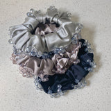 Daiiibabyyy  1PC Crystal - Embellished Satin Scrunchies Set, Elegant Hair Accessories for Women, Glamorous Hair Ties for Party and Daily Wear