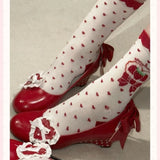 Daiiibabyyy  Japanese Vintage Gothic Style Lolita Shoes Women Sweets Polka Dot Print Lace Bow Metal Button Mary Jane Shoes Fashion Wedge Heel