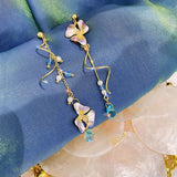 Daiiibabyyy  New Trendy Cute Flower Asymmetrical Spiral Dangle Earrings for Women Charm Long Tassel Blue Crystal Drop Earring Wedding Jewelry