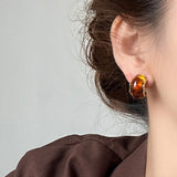 Daiiibabyyy  Light Luxury Dyeing Brown C-shaped Stud Earrings French Retro Temperament Earrings For Women Daily and Party Wearing