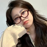 DAIIIBABYYY  -  Retro Square Oval Frame Anti Blue Light Glasses Red Thick Frame Plain Eyes Glasses Korean Fashion Female Eye Protection Eyewear