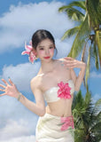 DAIIIBABYYY  -  Thai Holiday Style Suit Women's Summer Pure Sexy Flower Strapless Top Printed Long Skirt Two-piece Set Fashion Female Clothes