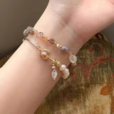 Daiiibabyyy  2pcs Set Luxury Natural Stone Pearl Beaded Bracelet for Women Bohemia Charm Crystal Pendant Holiday Jewelry Beach Accessory Gift