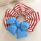 DAIIIBABYYY  -  Yellow cotton bow black and white striped pleated large intestine hair tie, fashion versatile cute sleep hair tie hair accessory