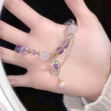 DAIIIBABYYY  -  Steel Fun Y2k Accessories Women Bracelet Crystal Purple Zircon Water Drop Pendent Tassel Hand Chain for Girls Friendship Gift