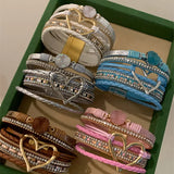 Daiiibabyyy  Inlaid Rhinestone Leather Resin Love Multi-layer Magnetic Bracelets for Women 2025 Exquisite Light Luxury High-end Hand Jewelry