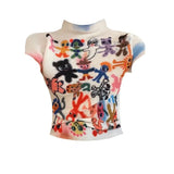 Daiiibabyyy  Women Bodycon T-Shirts Short Sleeve Tie Dye Tees Stretch Crop Tops Goblin Core 2000s Coquette Gyaru Aesthetic Kpop Kawaii Summe