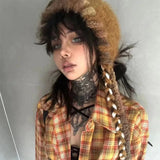 Daiiibabyyy  Y2k Wasteland Hippie Snail Hand-crocheted Autumn Winter Knitted Hat Cute Plush Ear Protectors Bomber Hats Women Skullies Beanies