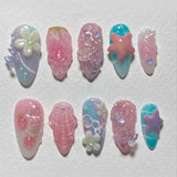 Daiiibabyyy  24PCS 3D White Seashell Almond False Nails Summer Ocean Seastar French Ins Nail Tips Beach Style Wearable Sweet Cool Fake Nails