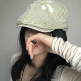 Daiiibabyyy  Japanese Retro Street Grinding Design Forward Hat Men and Women Spring and Summer Short Brim Literary and Artistic Painter Cap