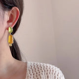 Daiiibabyyy  Minar Stylish Contrast Color Resin Geometric Long Drop Earrings for Women 14K Real Gold Plated Copper Alloy Statement Jewelry