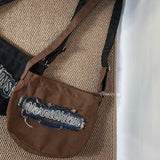 Daiiibabyyy  Patchwork Denim Letter Embroidery Women's Handbags Harajuku Streetwear Shoulder Bag Vintage Y2k Aesthetic Travel Crossbody Bags