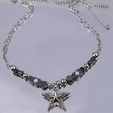 Daiiibabyyy  Punk Metal Star Flower Pendant Necklaces For Women Exaggerated Large Starfish Necklaces Bag Hanging Decoration Keychain