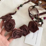 Daiiibabyyy  Bead Bohemian Floral Waist Rope Rose Jeans Decor Dress Waist Chain Skirt Accessories Korean Style Ethnic Style Bead Waist Belt