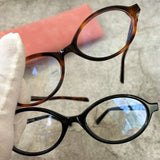 DAIIIBABYYY  -  Vintage Oval Hawksbill Pattern Glasses Small Round Frame Y2K Premium Feel Sensory Bookworm Leopard Pattern Flat Light Glasses
