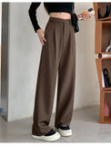 Daiiibabyyy  New Narrow Suit Mop Pants for Women Loose Solid Color Slim Straight Trousers Casual Elastic High Waist Wide Leg Pants Mujer