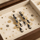 Daiiibabyyy  Elegant Bohemian Style Vintage Dangle Earrings Star Tassel Waterdrop Earrings Temperament Pearl Blue Drip Glaze Earrings Women
