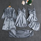 Daiiibabyyy  Women's Long Sleeve Pajama Set Five Piece Includes Shorts Robe Home Clothes Comfortable Breathable Sleepwear for All Seasons
