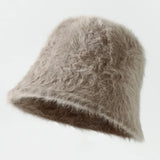 DAIIIBABYYYY  -  Retro Fashion Women Bucket Hat Imitation Rabbit Fur Cap Solid Color Plush Fisherman Hat Temperament Warm Winter Basin Hat