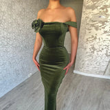 DAIIIBABYYY  -  Sexy Off Shoulder Velvet Wrap Hip Dress Women Elegant Rose Patchwork Slim Long Dress Fashion Hight Waist Solid Color Party Dress