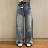 Daiiibabyyy  Retro High Waist Straight Leg Jeans Women's Slimming Versatile American Sle Floor Length Wide Leg Pants Spring