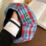 DAIIIBABYY  -  Retro Contrasting Color Plaid Berets for Women Show Face Small Spring Summer Japanese Casual Versatile Literary Painter Hats