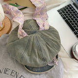 Daiiibabyyy  Korean Personalized Color Mesh Rabbit Ears Newsboy Cap Spring and Summer Trend Y2k Large Version Short-brimmed Women Painter Hat