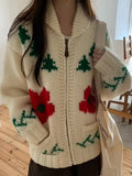 Daiiibabyyy  Autumn New Knitted Jacket Women  Anti-Aging Flower Casual Loose Layering Sweater Open Cardigan Fashion Ladies' Wear