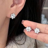 Daiiibabyyy  Romantic Sparkling Zircon Snowflakes Stud Earrings for Women Girls Sweet Cute Elegant Earrings Daily Wearing Jewelry Accessories
