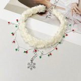 Daiiibabyyy  Fluffy Double-layer Rhinestone Snowflake Tassel Choker Christmas Sweet Sexy Clavicle Chain for Women Party Jewelry