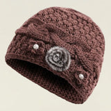 Daiiibabyyy  New Knitted Warm Hat Thickned Windproof Pullover Hat Floral Embroidery Cold Proof Earmuffs Cap Winter