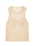 Daiiibabyyy  Hollow Out Crochet Sleeveless Vest Women Sexy O-neck See Through 3D Flower Knitted Tops Charming Transparent Ladies Knitwear New