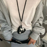 Daiiibabyyy  Women's Necklace Sweet Cool Style Heart Shaped Kitten Woven Necklace InS Style High End  Fashion Sweater Chain Cute Bag Pendant