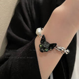 Daiiibabyyy Black Cat Pearl Patchwork Bracelets Women Tide Ins Design Sense Senior Girlfriends Bracelet Party Jewelry Gift