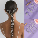 Daiiibabyyy  Sliver Star and Moon Hair Clip Exquisite Rhinestone Barrette For Women and Girls Holiday Party Hairpins Headpieces As Gifts