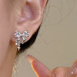 Daiiibabyyy New Fashion Bling White Pink Ziircon Bow Earrings for Women High-end S925 Silver Needle Studs Sweet Elegant Party Jewelry Gifts
