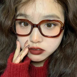 DAIIIBABYYY  -  Korean Fashion Square Frame Anti Blue Light Glasses Women Retro Leopard Red Clear Eyeglasses Vintage Decorative Goggles Eyewear