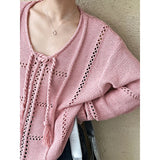 DAIIIBABYYY  -  Braided Lace Up Knitted Sweater Top for Women, Autumn and Winter Hollow Out Lazy Sweet Style Loose Sweater