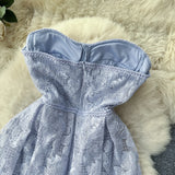 DAIIIBABYYY  -  Hotsweet Strapless Sleeveless Off Shoulder Chic Lace Hook Flower Slim Long Bridesmaid Dress French Elegant High Street Clothing