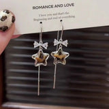 Daiiibabyyy  Leopard Print Star Bowknot Long Dangle Earrings for Women Crystal Statement Pendant Wedding Party Jewelry Trendy Accessory