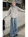 Daiiibabyyy  Women Baggy Wide Leg Jeans Light Blue Wash Casual Denim Trousers