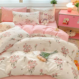 DAIIIBABYYY  -  New Little Fresh Pure Cotton Four Piece Set with 40 Thread Count All Cotton Bedding Ins Bed Sheet and Quilt Set with 4