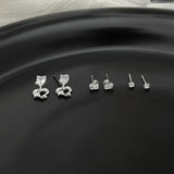 DAIIIBABYYY  -  Silver Plated Needle Luxury Stud Earrings Set for Women Fashion Rhinestone Heart Pearl Bow Star Earring Wedding Jewelry