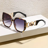 Daiiibabyyy  Women's Oversized Square Fashion Glasses with Blue-Green Gradient PC Lens - Large Round Metal Frame - Stylish