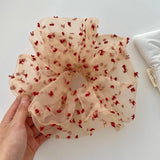 Daiiibabyyy  1PC Summer Red Polka Dot Tulle Scrunchie, Korean Large Hair Tie For Girls Ponytail Daily Casual Styling
